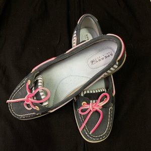Women Sperry Topsider Angelfish Navy Pink BoatShoe